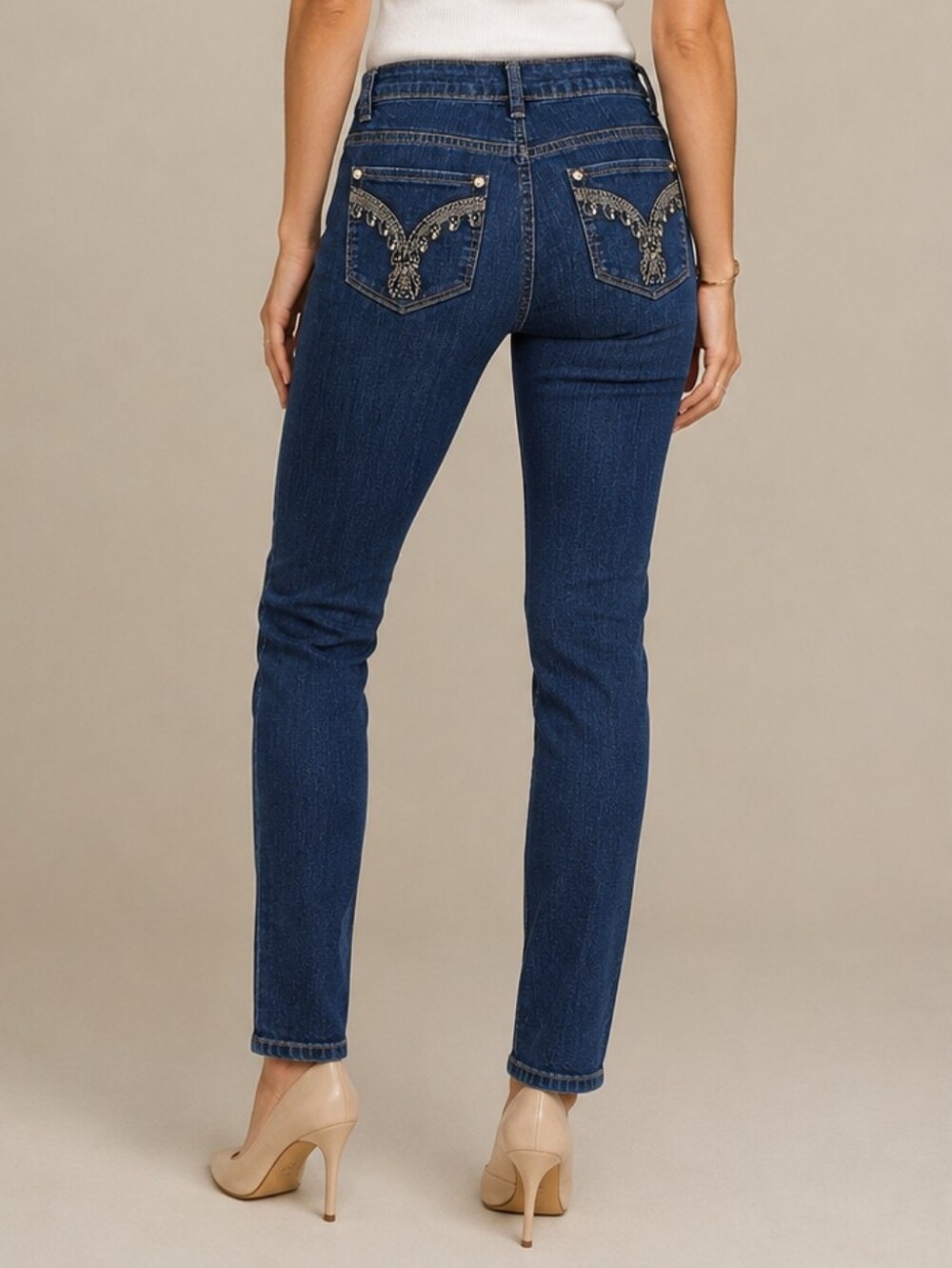 Style & Co. Curvy Slim Leg Jeans Dark Blue Womens Size 6 Bling Embellished Y2K